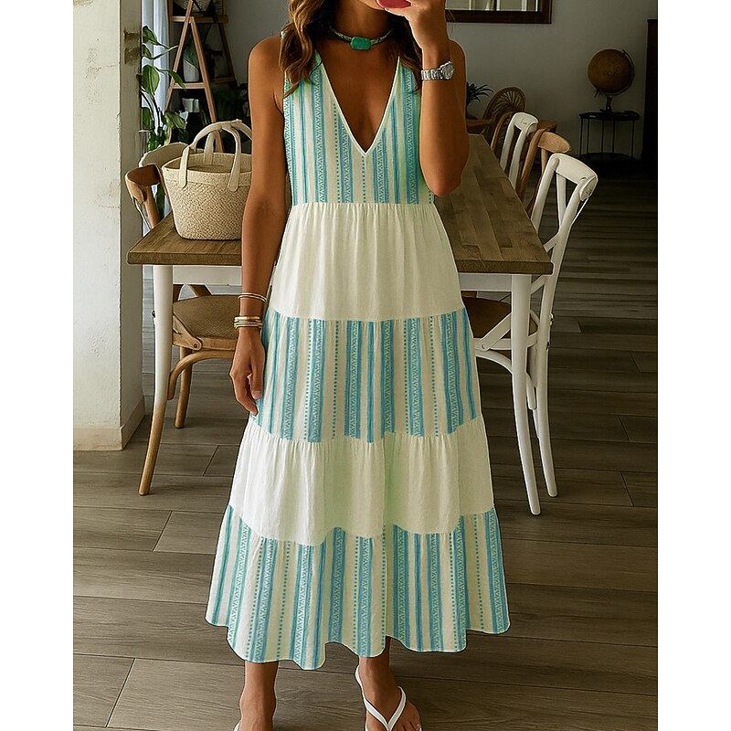 Women's Midi Dress Floral Dress Print Dress Fashion Modern Vacation Holiday Weekend Regular Fit Color Block Flower Sleeveless V Neck Red Purple Green Light Blue Summer3