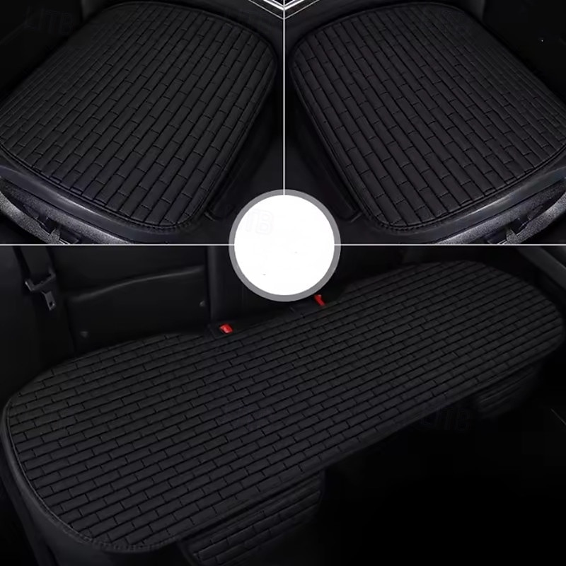 3pcs Universal Flax Car Seat Cover Breathable Linen Fabric Front Rear Seat Cushion Protector Auto Interior Men Car Accessories4