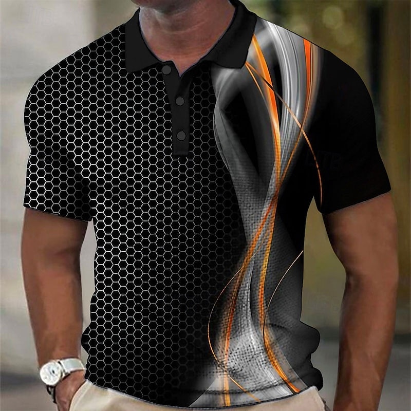 Men's Geometric Waffle Polo Shirts Golf Shirt Short Sleeve Polo Shirts Collared Shirts Business Casual Vacation Wear Formal Wear Festival Wear Buttons 3D Print Black Yellow Purple4