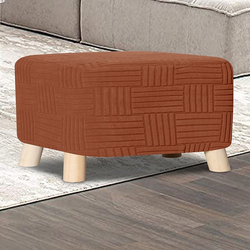Rectangular Ottoman Cover with 5x5 Grid Design - Stretch Footstool Slipcover with Low-Profile Style for Living Room Decor2