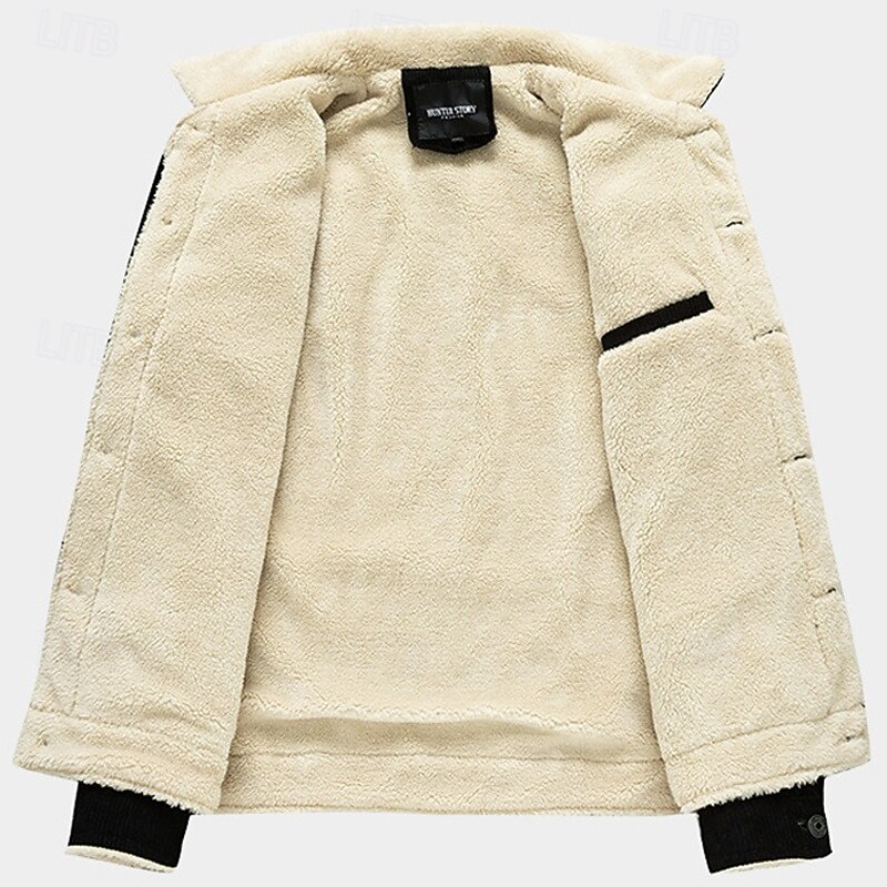 Men's Winter Jacket Corduroy Jacket Fleece Jacket Casual Jacket Vacation Daily Thermal Warm Pocket Fleece Fall Winter Plain Fashion Streetwear Lapel Regular Black Brown Green Coffee Jacket2