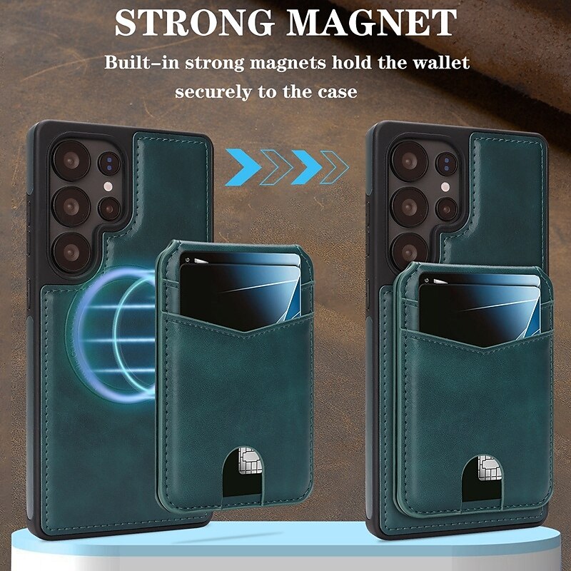 Phone Case For Samsung Galaxy S25 S25 Edge S24 Ultra Plus S24 FE Back Cover Magnetic Kickstand Card Slot Retro TPU PU Leather4