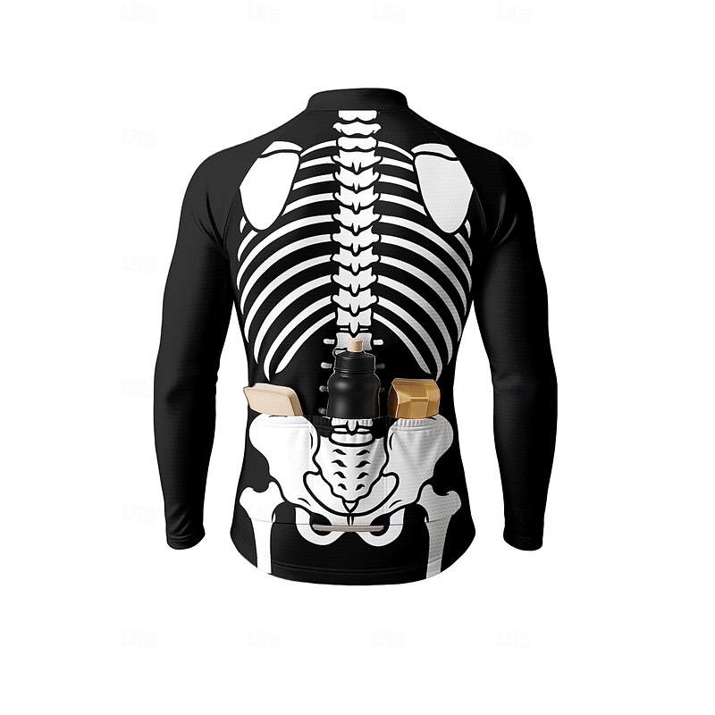 Men's Men Tops Cycling Jersey Graphic Skull Halloween Long Sleeve Bike Jersey Top with 3 Rear Pockets Sun Sun Protection Sunscreen Quick Dry Sports Black Clothing Apparel2