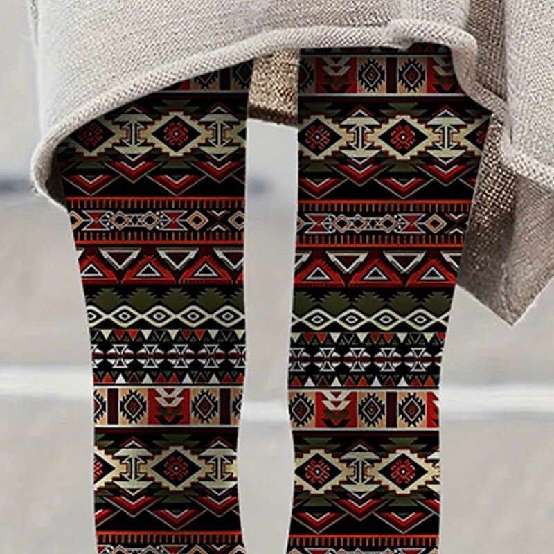 Women's Pants Trousers Leggings Cozy Leggings Casual Boho Full Length High Waist Geometic Elastic Waist Print Breathability Comfortable Stretchy Vacation Street Daily Wear Red Blue Rose Summer Spring4