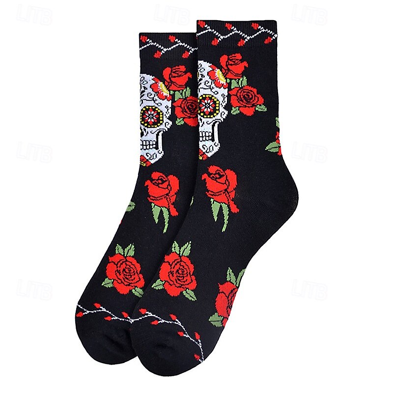 New Halloween Fun Skull Jacquard Socks, Unisex Cotton Streetwear Socks, Mid-to-High Crew Socks for Skateboarding and Casual Wear4