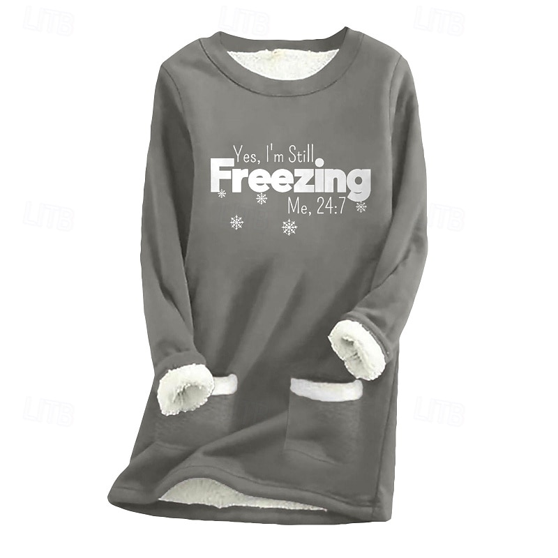 Women's Fleece Lined Pullover Sweatshirt Pajamas Pullover Sweatshirt Sweatshirts Letter Streetwear Casual Long Sleeve Crew Neck Regular Tops Street Holiday Print Black Pink Blue Light Grey Dark Gray2