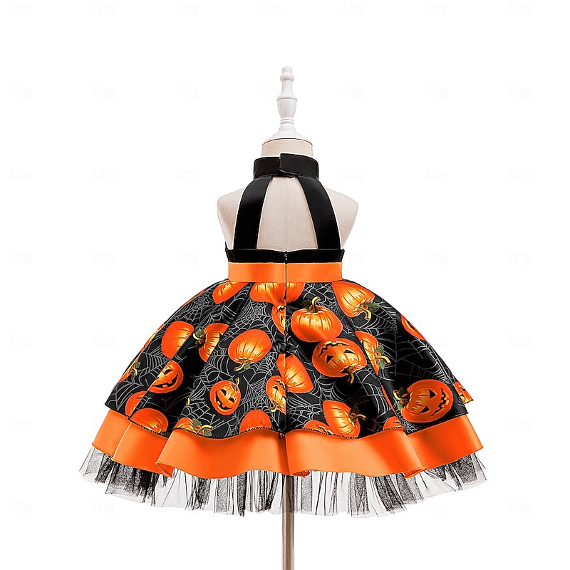 Kids Girls' Party Dress Graphic Sleeveless Special Occasion Halloween Party Halloween Custome Sweet Polyester Summer Spring Fall kids Orange4
