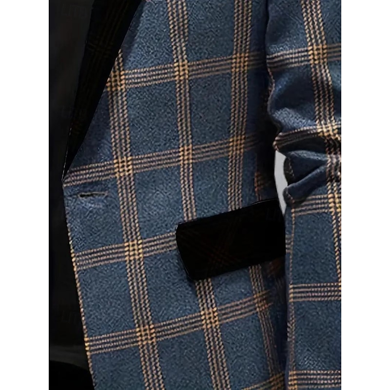 Men's Blazer Jacket Notch Collar Casual Plaid Blazer Dusty Blue Tailored Fit Single Breasted One-button4