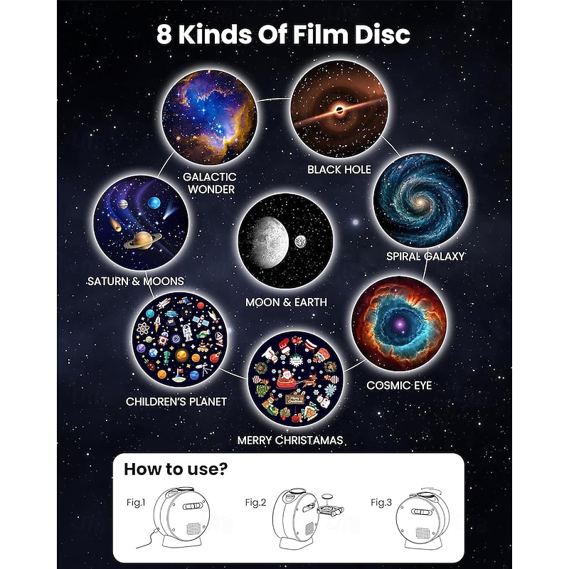 Star Sky Projector Planet Projector for Children Adults with Bluetooth Speaker 8 HD Movie Discs with Adjustable Lens for Gift2