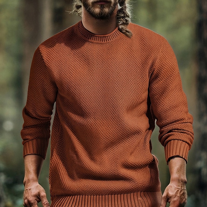 Men's Pullover Sweater Jumper Casual Sweater Knit Sweater Ribbed Waffle Knit Tunic Knitted Plain Crewneck Fashion Casual Vacation Daily Wear Clothing Apparel Fall Winter Black Royal Blue S M L - Main Image