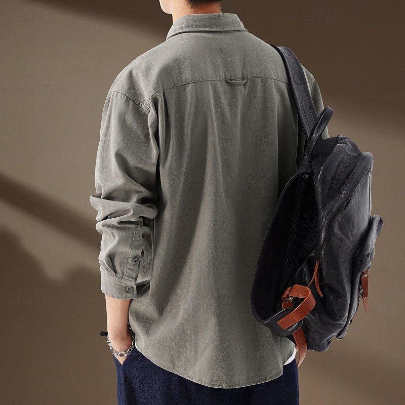 Men's Cargo Shirt Hiking Shirt Long Sleeve Turndown Top Outdoor Breathable Cotton Black Coffee Grey Hunting Workout Traveling3