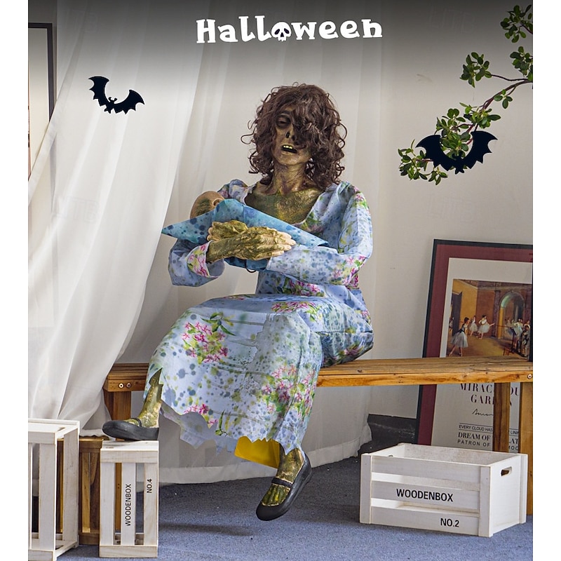 Halloween Horror Decorations Haunted House Escape Room Large Electric Sensory Mechanical Ornaments Baby Rocking Chair