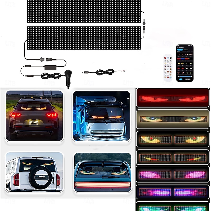 Devil Eyes Light for Cars, Devil Eyes Light LED Eyes for Truck Windshield, Remote Control Devil's Eye Truck Animation Led Pixel Panel for Car Windshield LED Eye for Car