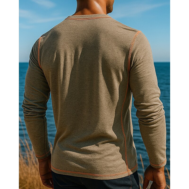 Men's Casual Shirt Hiking top Henley Shirt Long Sleeve Top Outdoor Breathable Polyester Black White Red Tennis Golf Running2