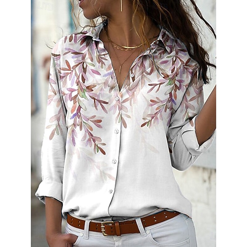 Women's Shirt Button Down Tunic Shirt Collar Long Sleeve Floral Graphic Vintage Daily Stylish Regular Tops Work Daily Holiday s Print White Blue Green Spring Fall4