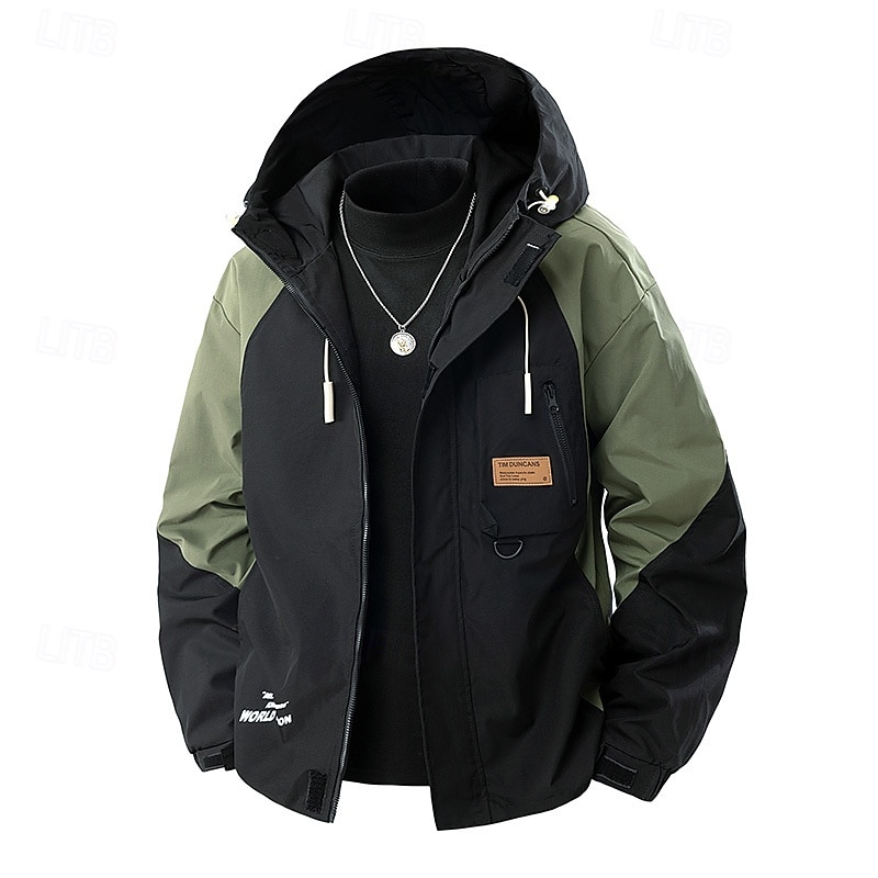 Men's Sport Coat Hiking Jacket Parka Windcheater Jacket Sports Outdoor Casual Waterproof Windbreaker Zipper Pocket Fall Solid Color Color Block Active Casual Hooded Regular Black Navy Blue Green4