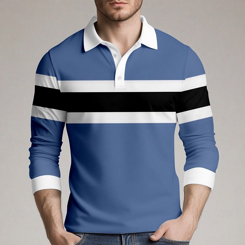 Men's Horizontal Stripes Rugby Polo Long Sleeve Polo Shirts Collared Shirts Sportswear Casual School Outdoor Athleisure 3D Print Spring Fall Winter Blue Orange Green2