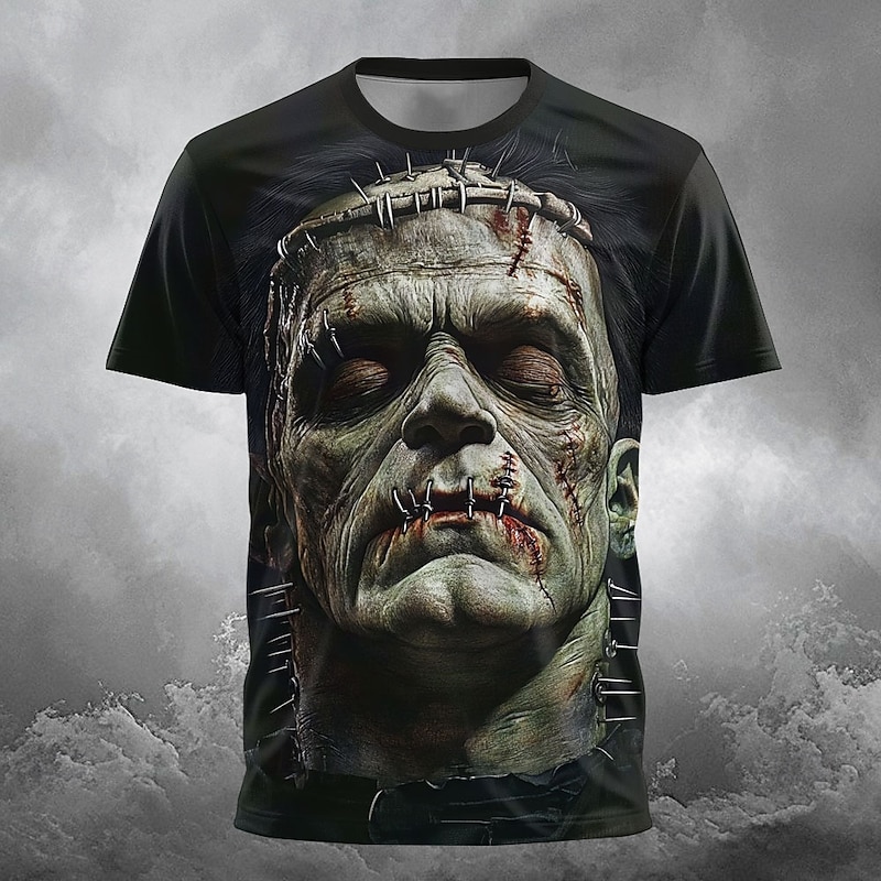 Halloween Men's Zombies 3D T Shirt Short Sleeve T shirt 3D Print Crew Neck Shirt Exaggerated Designer Horror Party Street Holiday Black 1 Black 3 Black 2 Summer Spring All Seasons Clothing Apparel S