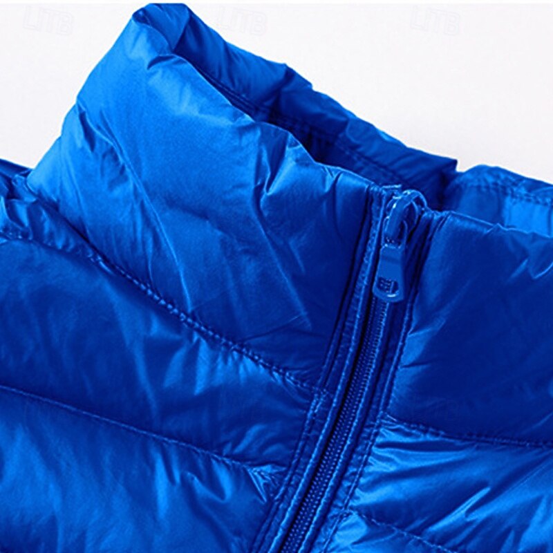 Men's Down Vest Puffer Vest Vest Gilet Vacation Daily Date Fashion Casual Fall & Winter Pocket Polyester Duckdown Warm Comfortable Solid Color Zipper Stand Collar Regular Fit Black Wine Navy Blue4