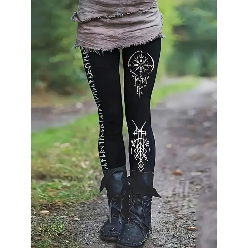 Women's Leggings Vacation Vintage Fashion Full Length High Waist Graphic Printing Thermal Warm Soft Breathable Stretchy Formal Outdoor Vacation Black Yellow Rainbow Spring Fall Slim Fit3