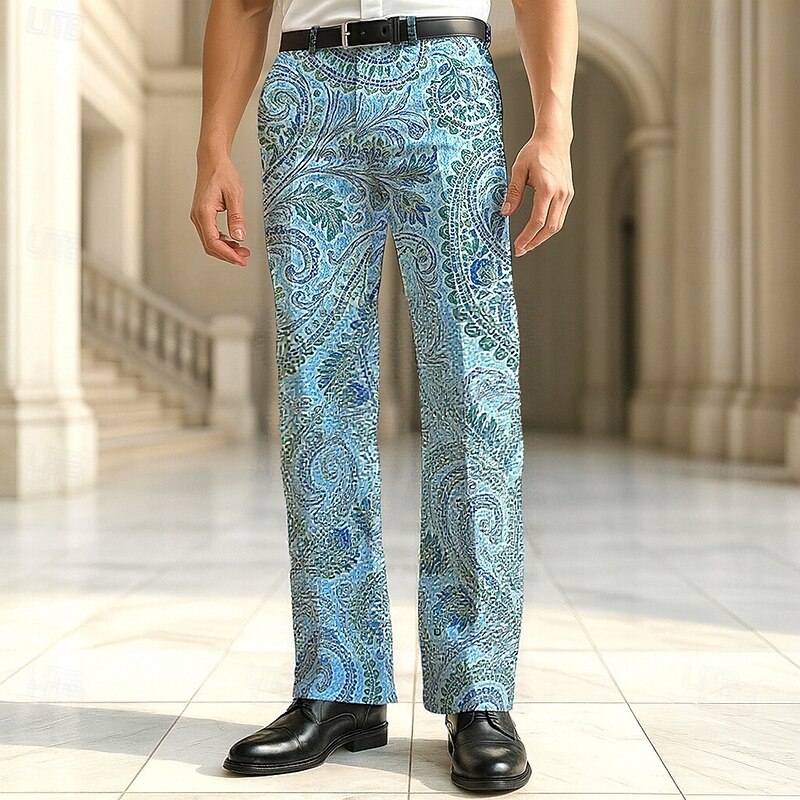 Men's Dress Pants Trousers Suit Pants Paisley Floral Print Flowers Full Length Outdoor Vacation Daily Retro Vintage Light Green Blue Micro-elastic2