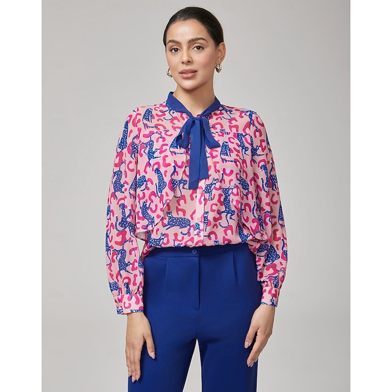 Pink Leopard Print Long Sleeve Blouse