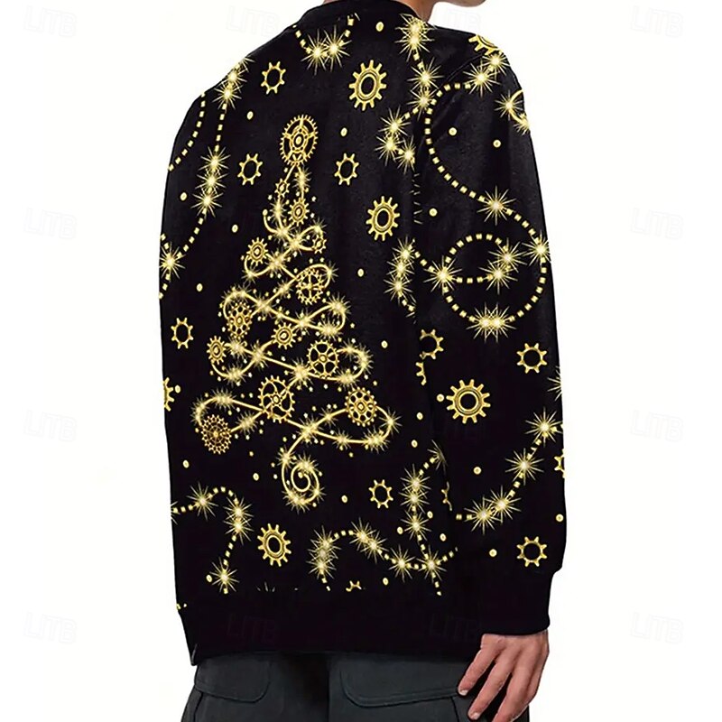 Christmas Men's Tree Pullover Sweater Jumper Knitwear Crewneck Casual Vacation Street Daily 3D Print Knitting Keep Warm Long Sleeve Spring Fall Winter Black3