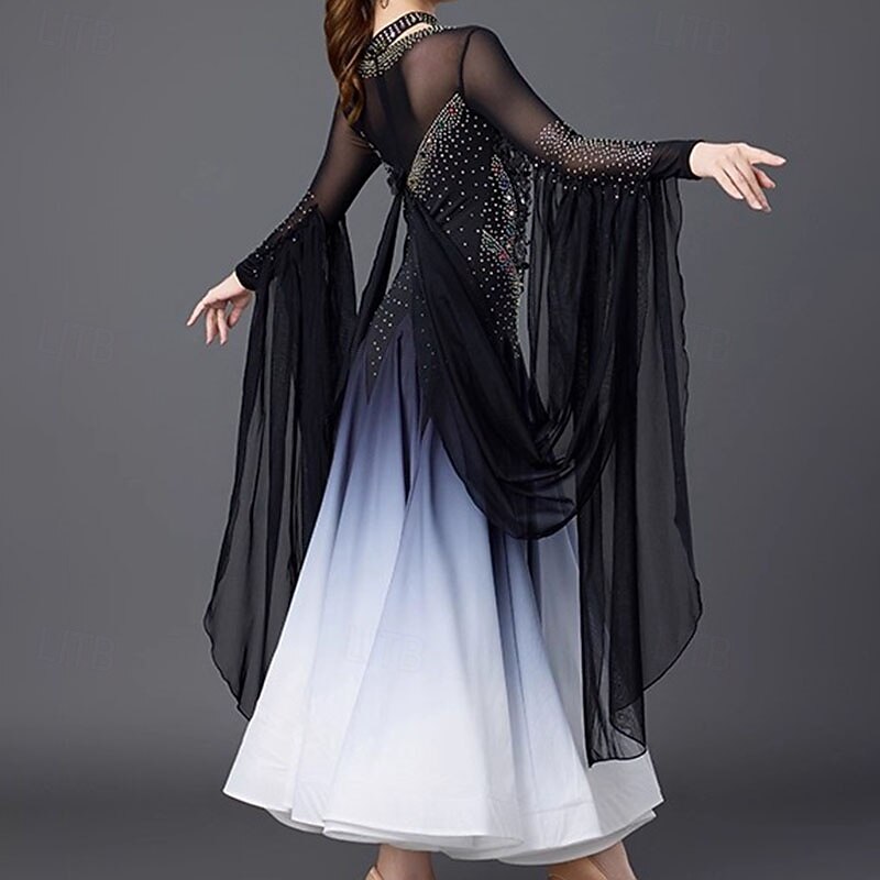 Ballroom Dance Dress Crystals / Rhinestones Sequins Women's Performance Party Long Sleeve Linen Cotton Blend4
