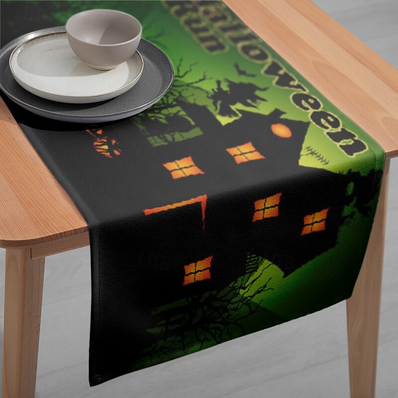Halloween Green Castle Table Runner - Digital Printed Rectangular Tablecloth 33x180cm for Restaurant Banquet & Party Decor3