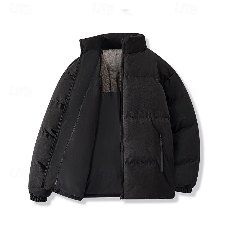 Men's Puffer Jacket Casual Jacket Outdoor Vacation Warm Zipper Pocket Fall Winter Plain Fashion Streetwear Standing Collar Regular Black Pink Sky Blue Khaki Jacket3