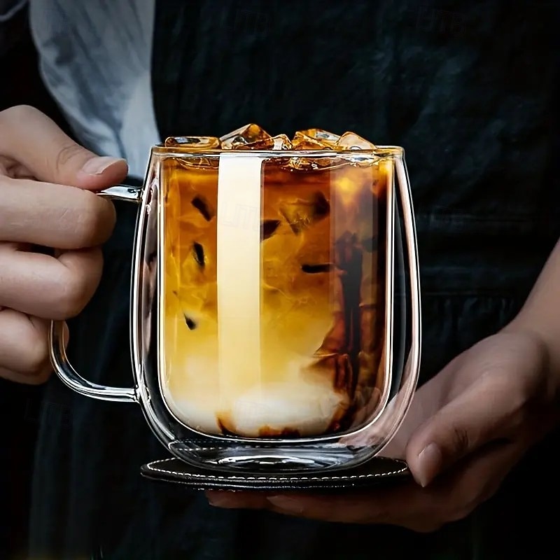 2PCS Double Wall Glass Coffee Mugs with Handle, Large Capacity Borosilicate Insulated Glass Cups, Heat Resistant Clear Glassware for Coffee, Tea, Latte, Cappuccino, Smoothies and Cold Drinks4