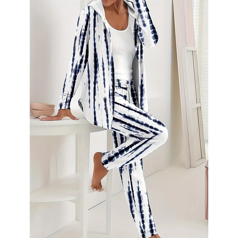 Women's Two Pieces Set Active Daily Hoodie Tracksuit Pants Sets Long Sleeve Round Neck Hooded Ombre Floral Drawstring Print Outdoor Casual Black White Fall Regular Fit4