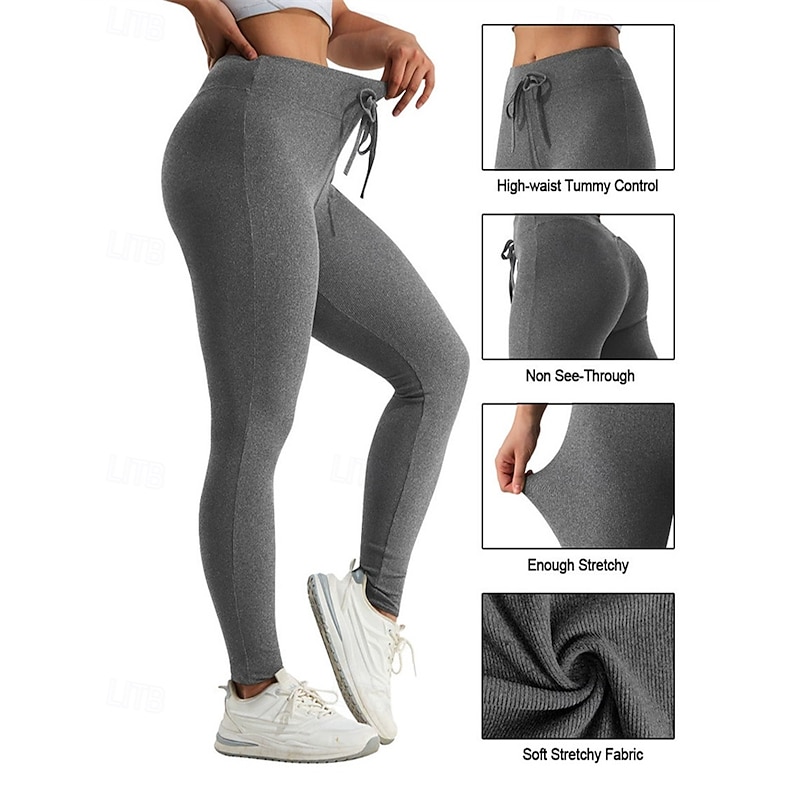 Women's Slacks Tights Streetwear Casual Full Length High Rise Plain Drawstring Elastic Drawstring Design Comfortable Street Holiday Daily Wear Black Dark Gray Summer Regular Fit3