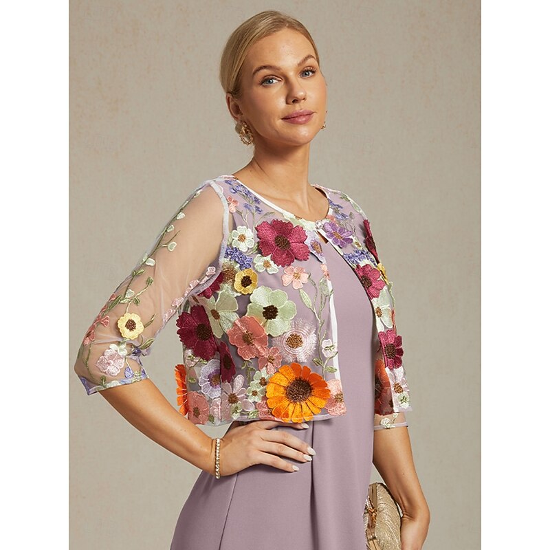 Women's Lace Tops Elegant Tropical Crew Neck Rainbow Summer