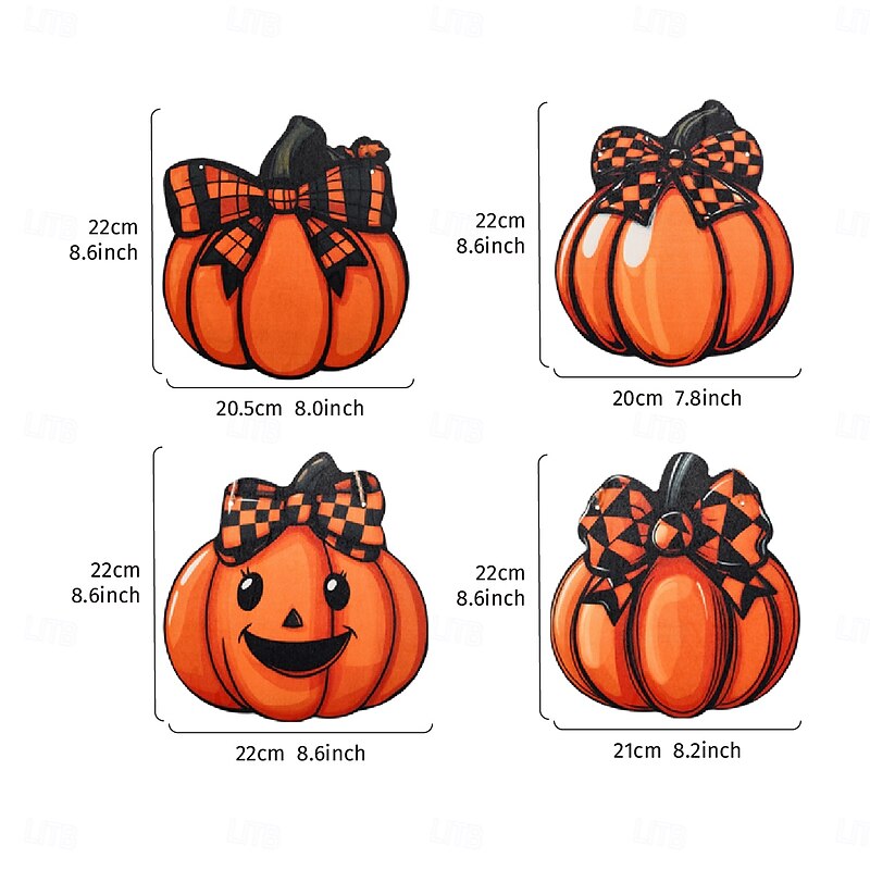 4PCS Wooden Smiling Pumpkin Decorative Hanging Ornaments Suitable for Halloween and Autumn Party Decoration Wall Decoration Door and Window Decoration Applicable Both Indoors and Outdoors2