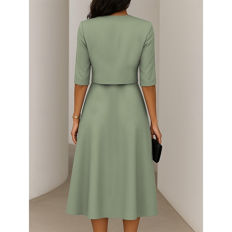 Women's Dress Set A Line Dress Summer Dress Elegant Casual Ombre Floral Print Midi Dress Half Sleeve V Neck Formal Vacation Blue Dark Green Orange Summer Spring Regular Fit2