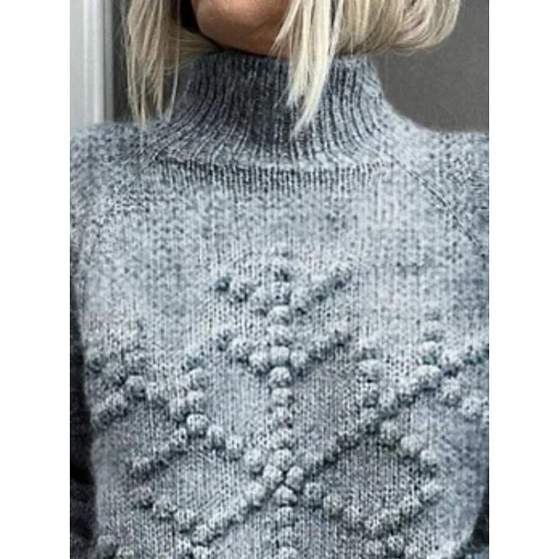 Women's Pullover Vacation Daily Snowflakes Ribbed Turtleneck Knitted Print Long Sleeve Regular Tops Knit Outdoor Daily Holiday Blue Fall Winter2