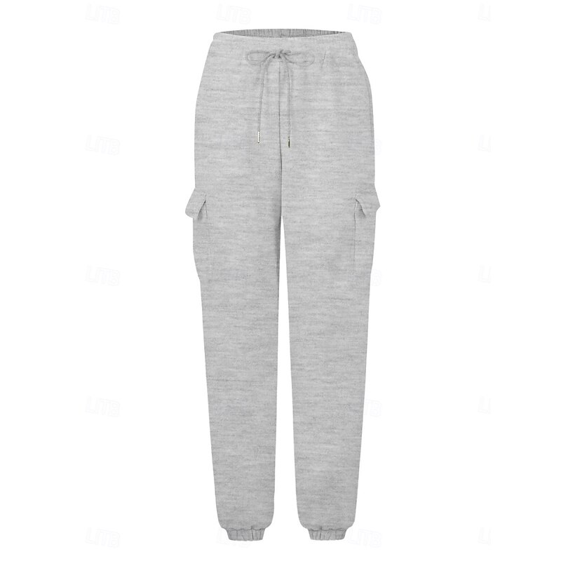 Women's Sweatpants Chinos Fashion Streetwear Basic Full Length High Waist Plain Pocket Elastic Waistband Comfy Soft Comfortable Stretchy Outdoor Street Black White Beige Gray Summer Spring Loose Fit2