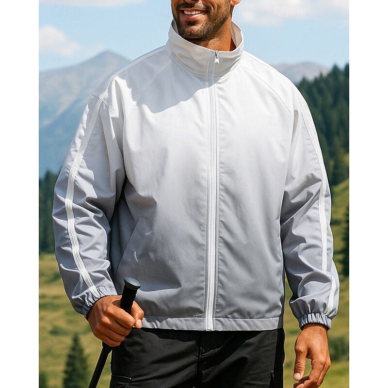 Men's Windbreaker Softshell Jacket Hiking Jacket Outdoor Waterproof Windproof Hiking Outfits Hiking Clothes Spring Autumn / Fall Top Camping / Hiking / Caving Running Gradient Black Grey4