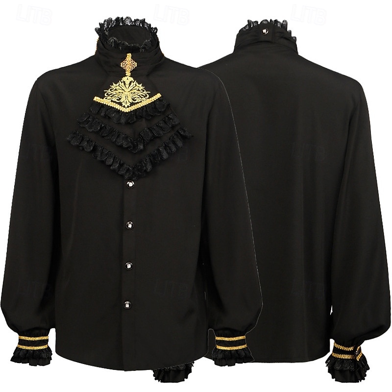 Retro Vintage Medieval Renaissance Blouse / Shirt Cosplay Costume Masquerade Prince Nobleman Flounced Fancy Dress Men's Fantasy Royal Steampunk Halloween Carnival Masquerade Event / Party Adults Shirt