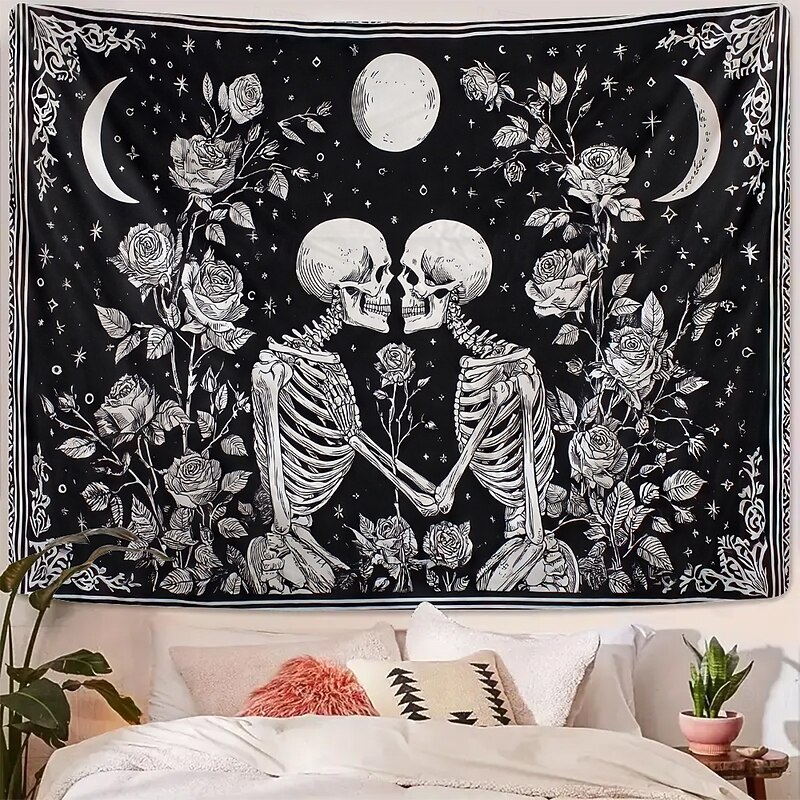 Halloween Tapestry Wall Hangings Skeleton Dark Punk Gothic Style Party Living Room Shooting Backgrounds Home Decor3