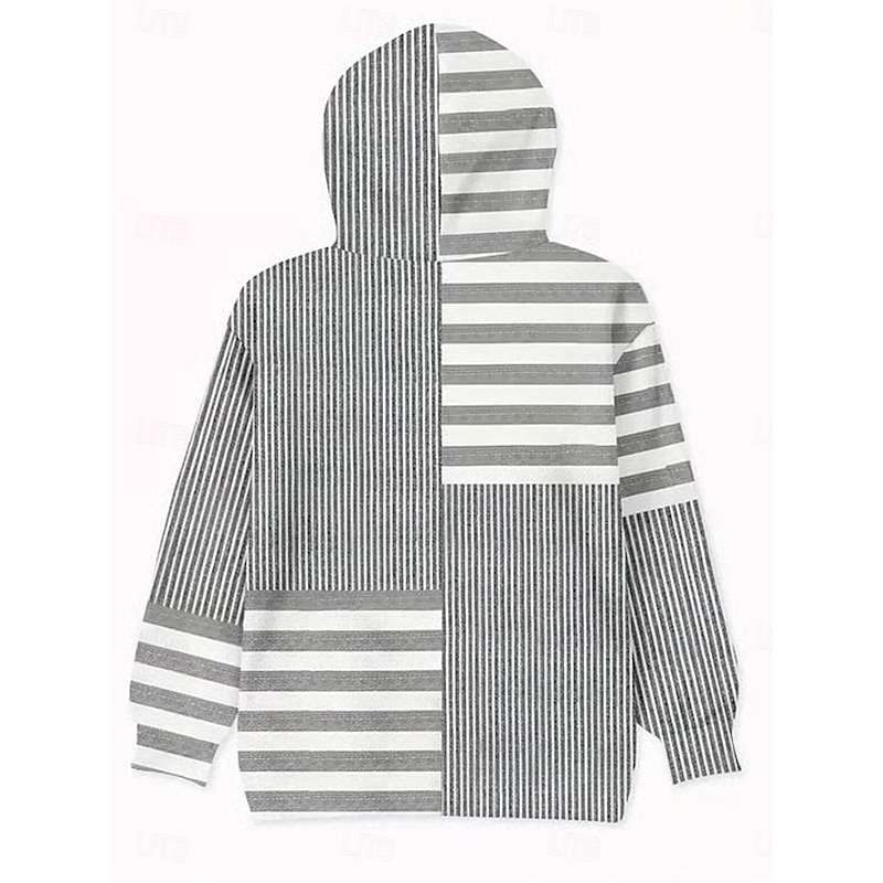 Women's Hoodies Graphic Striped Vintage Retro Casual Long Sleeve Hooded Regular Tops Street Casual Print Gray Fall Winter3