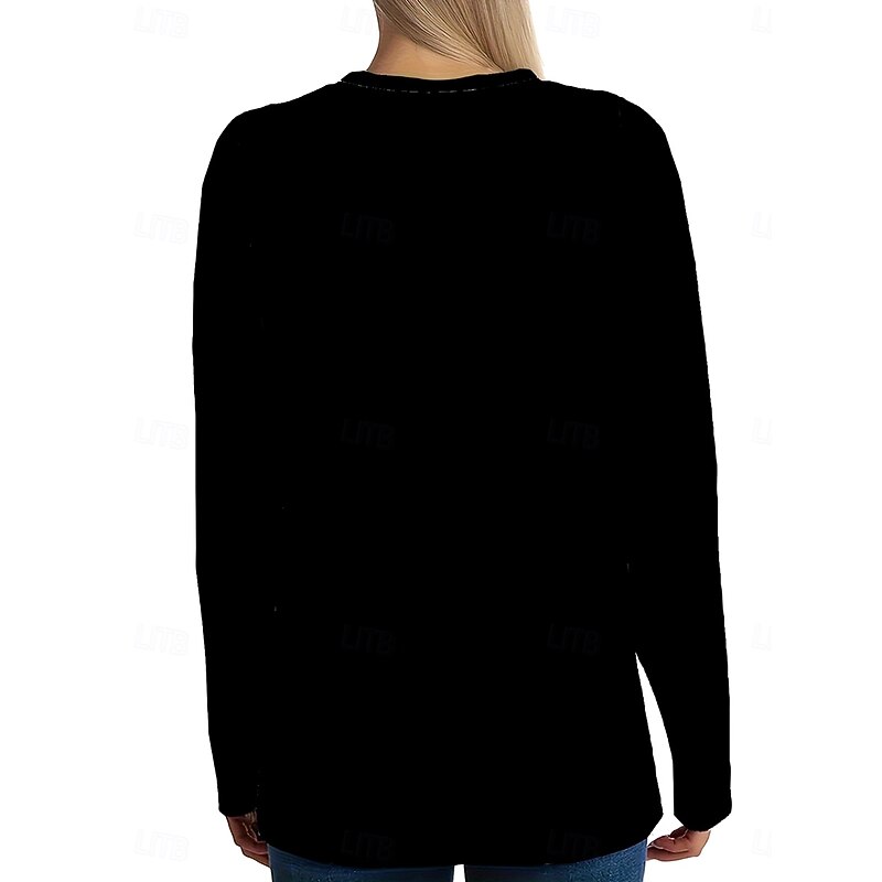 Women's T Shirt Graphic Animal Cat Vintage Stylish Classic Long Sleeve Crew Neck Regular Tops Daily Print Black Summer Spring Fall2