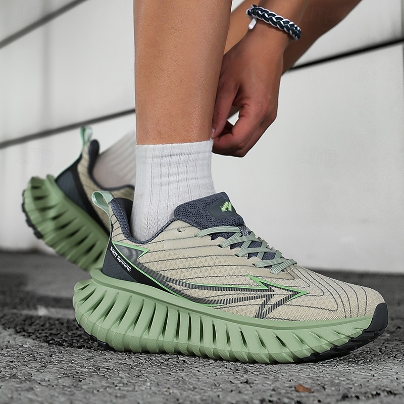 Men's Gray and Green Blade Sole Sneakers – Lightweight Breathable Running Shoes for Gym, Training and Outdoor Activities4