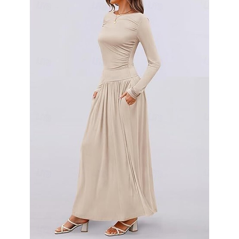 Women's Maxi Dress Sweater Dress A Line Dress Casual Daily Regular Fit Plain Long Sleeve Crew Neck Black Pink Red Brown Spring Fall Winter3