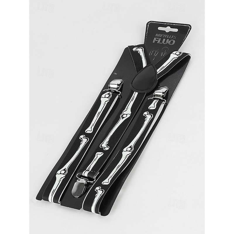 Men's Halloween Skeleton Bone Suspenders — Black Adjustable Elastic Y-Back Braces with Heavy-Duty Metal Clips, Gothic Style for Adults, Costume Parties, Cosplay & Themed Events4