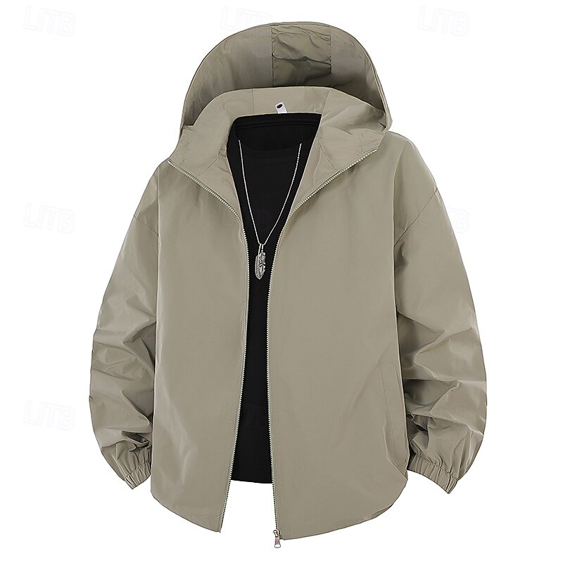 Men's Jacket Casual Jacket Outdoor Vacation Warm Zipper Pocket Fall Winter Plain Fashion Streetwear Standing Collar Regular Apricot Black Red Khaki Light Blue Jacket3