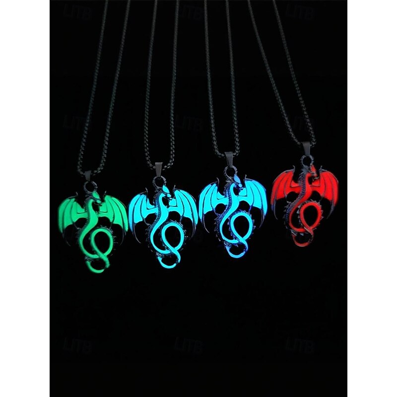 Men's Halloween Glowing Dragon Pendant Necklace – Luminous Gothic Stainless Steel Chain Jewelry for Party, Cosplay and Nightlife3