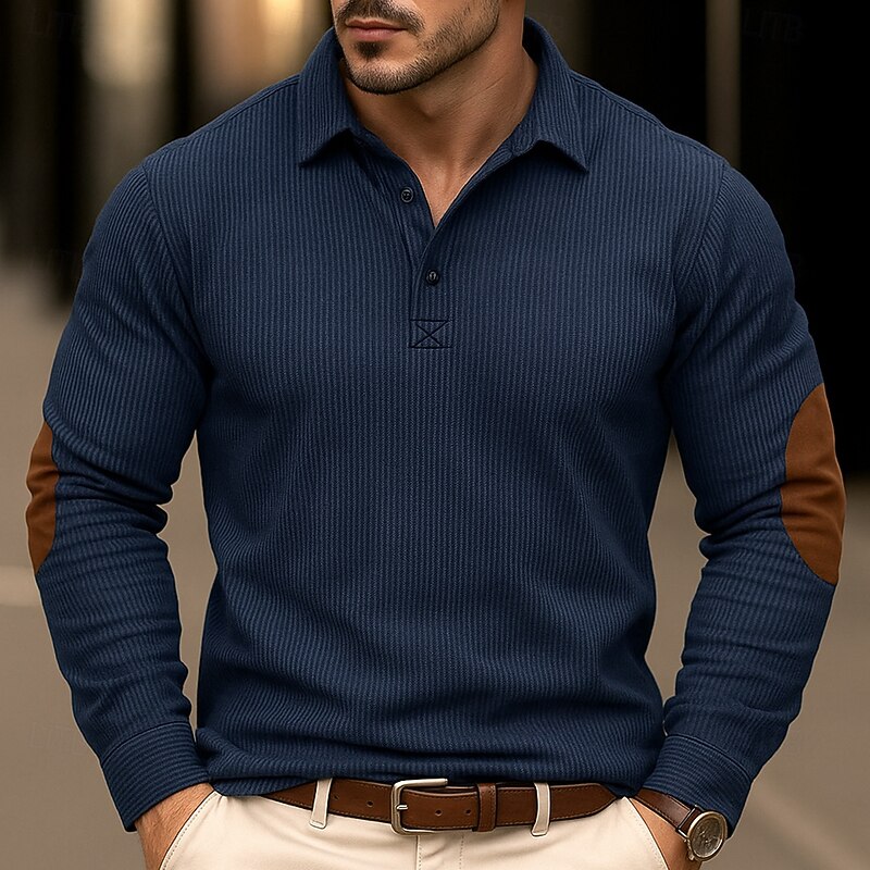 Men's Corduroy Shirt Casual Sports Lapel Long Sleeve Fashion Basic Color Block Plain Patchwork Buttons Spring Fall Fall & Winter Regular Fit Grey Brown Navy Blue Army Green Corduroy Shirt