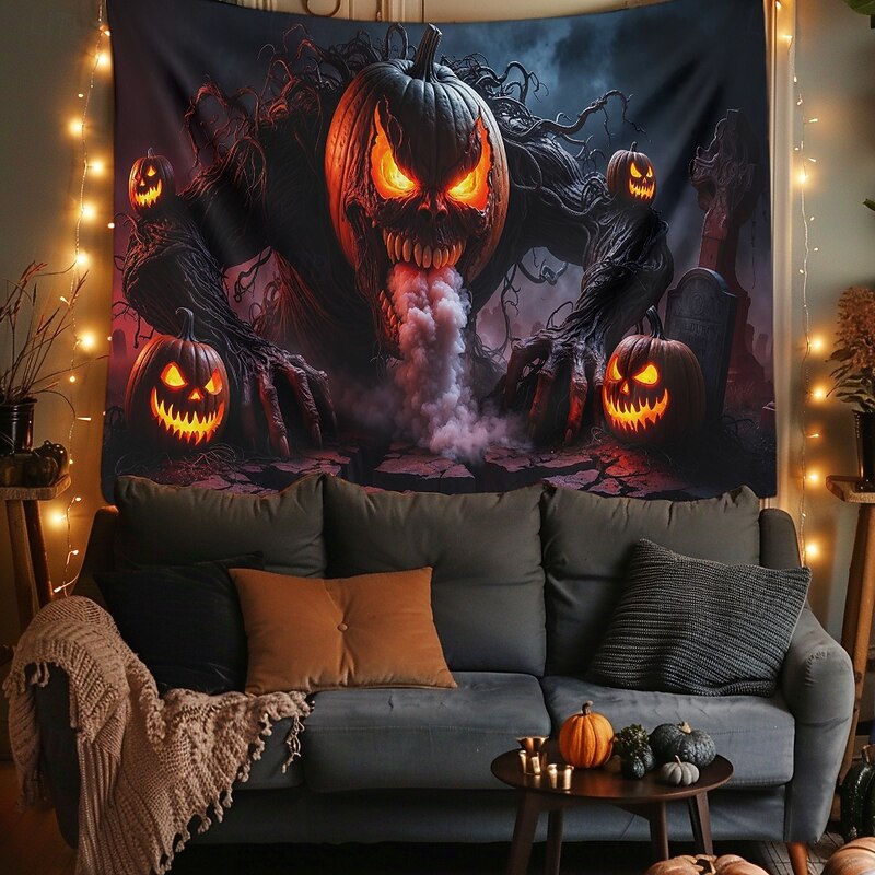 Halloween Tapestry Banners Blanket Skeleton Pumpkin Dark Punk Gothic Style Party Dorm Shooting Backgrounds Home Decor2